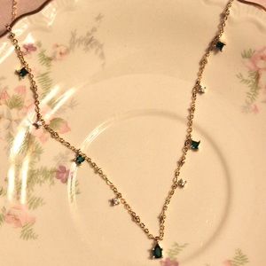 Gold plated 925 sterling silver necklace w/ green cubic zirconia